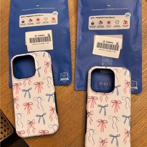 Stylish Pink and Blue iPhone Case with Bow Pattern